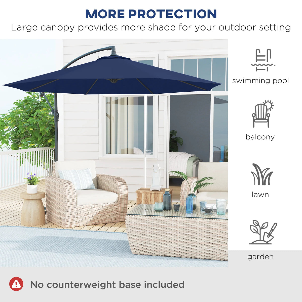 Outsunny 10' Cantilever Hanging Tilt Offset Patio Umbrella with UV & Water Fighting Material and Cross Base (Weight Not Included), Gray