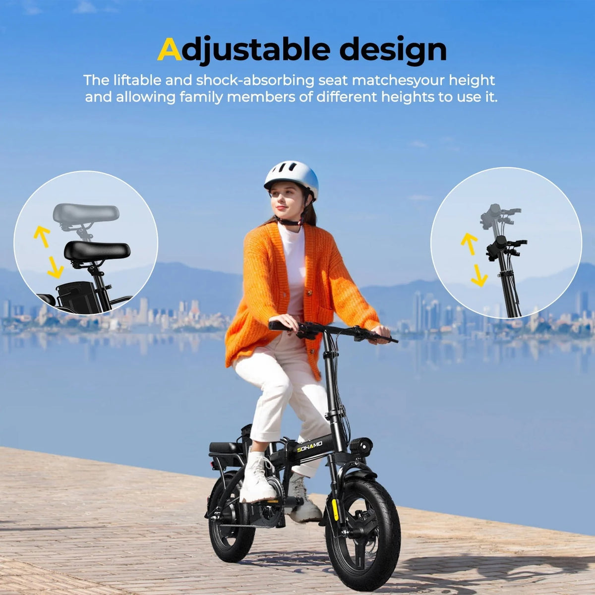 Sohamo Electric Bike 36V 10Ah Folding E-Bike, 400W Motor, 20mph, 3 Levels Assist, Mini E-bike for Teens and Adults