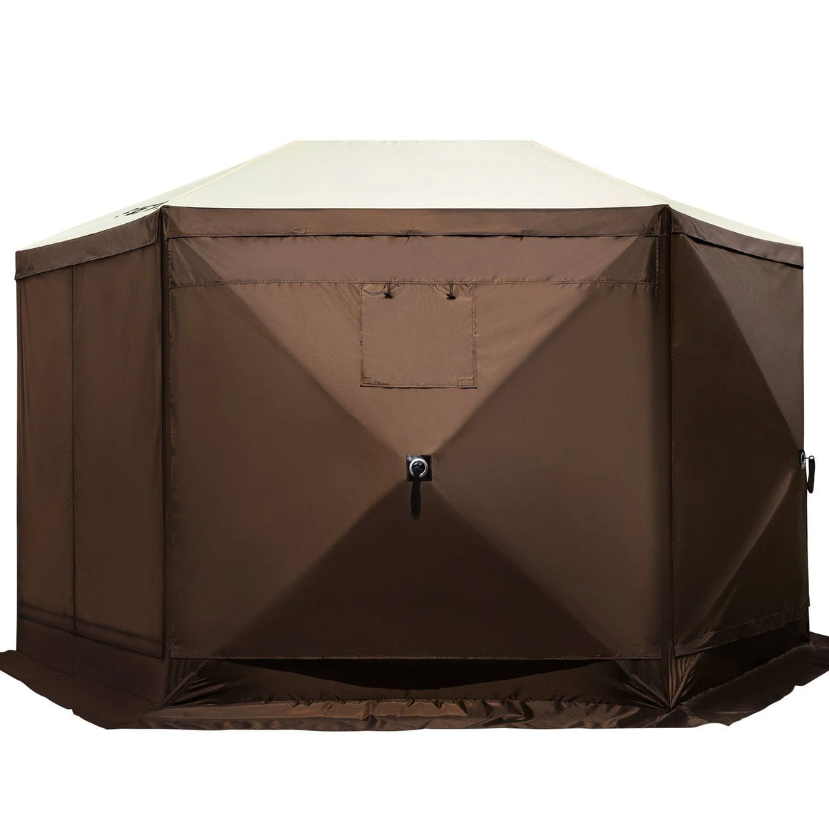Extra Large 12x12ft Pop-Up Screen Tent, Portable Gazebo Canopy with Mesh Sides – Water-Resistant Shelter for Camping, Beach, Lawn (Brown/Beige, 6-Sided Design)