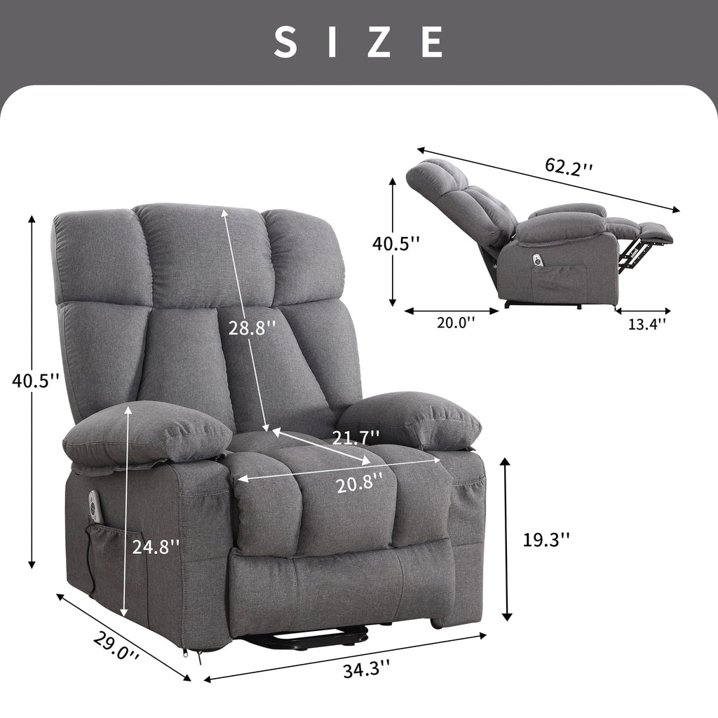 JONPONY Power Lift Recliner Chair Recliners for Elderly with Heat and Massage Recliner Chair for Living Room with Infinite Position and Side Pocket,USB Charge Port,Brown
