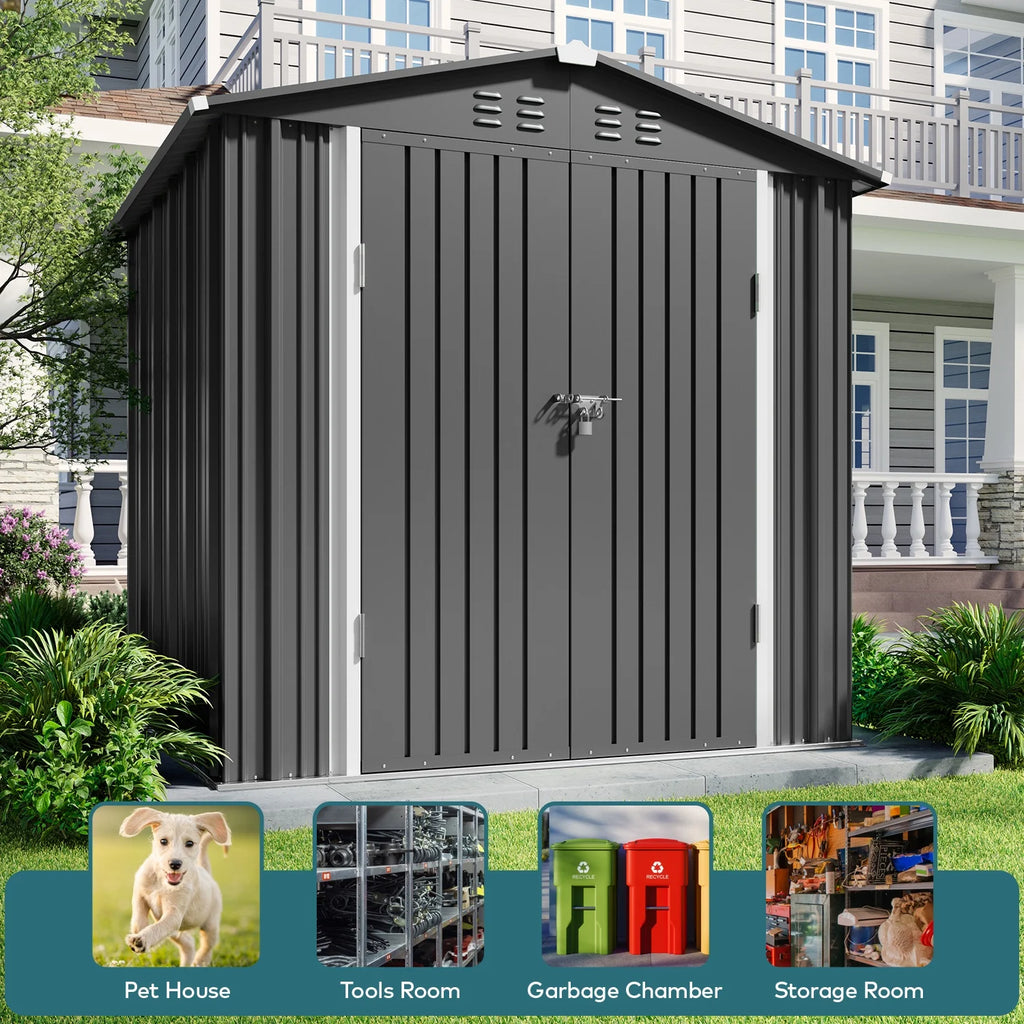 Lockable Lofka 6x4 ft Shed&Outdoor Storage Clearance  - All-Weather Resistant Garden Shed , Grey