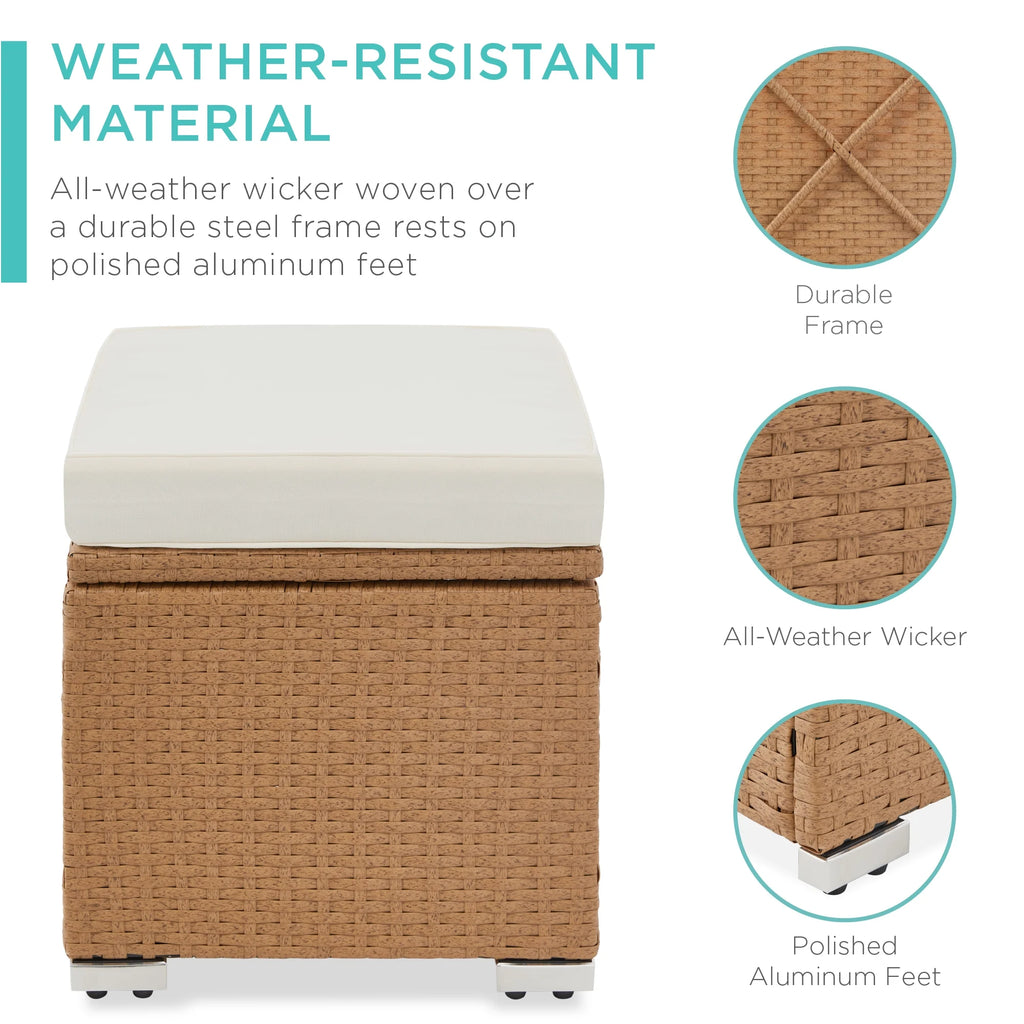 Best Choice Products Set of 2 Wicker Ottomans, Multipurpose Furniture w/ Removable Cushions - Brown/Beige