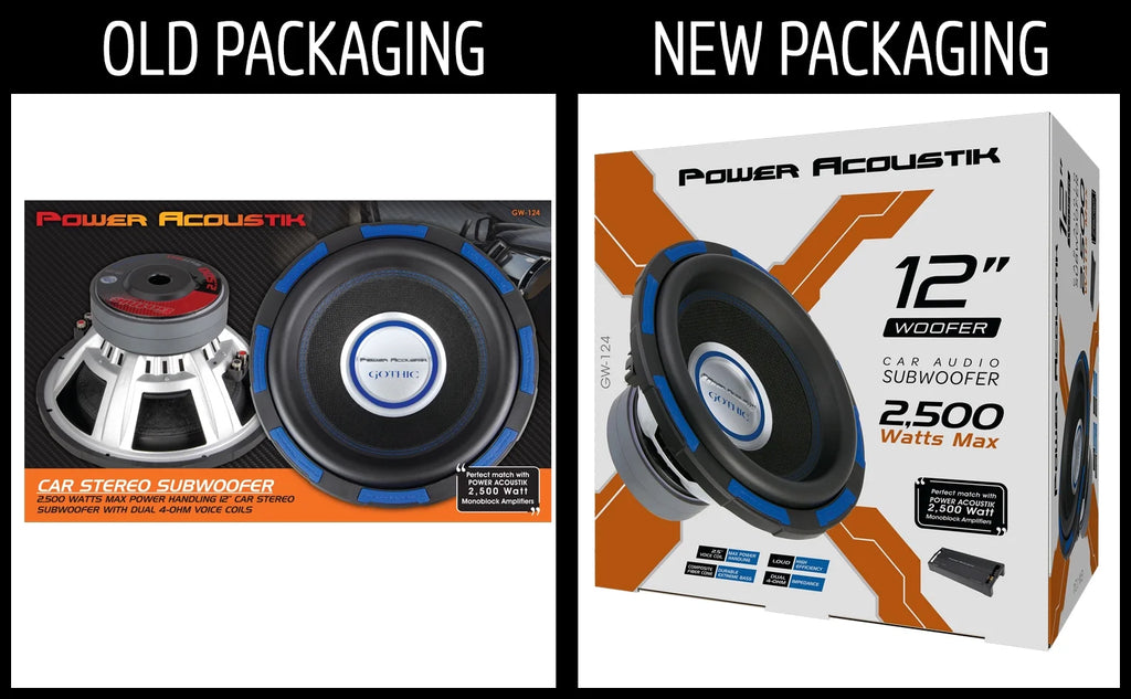 Power Acoustik Gothic Series GW-124 Premium 12" Subwoofer - 2,500 Watt Max, Composite Fiber Rigid Cone (New)