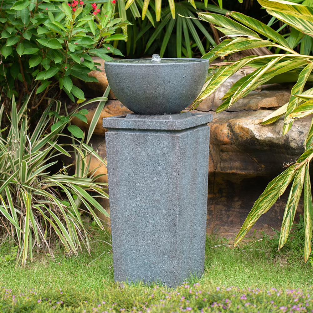 CoSoTower 35.5" Polyresin Gray Zen Bowl Water Fountain, Outdoor Bird Feeder /Bath Fountains, Relaxing Water Feature for Garden Lawn Backyard Porch