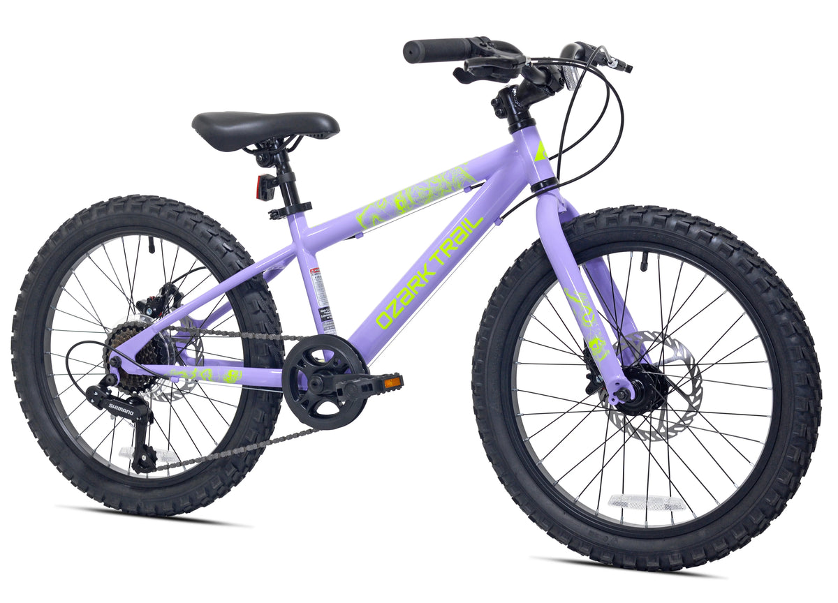 20" Ozark Trail Vibe Mountain Bicycle, 7 Speed, Fits Rider 3'11"-4'4", Purple, Teen, Unisex