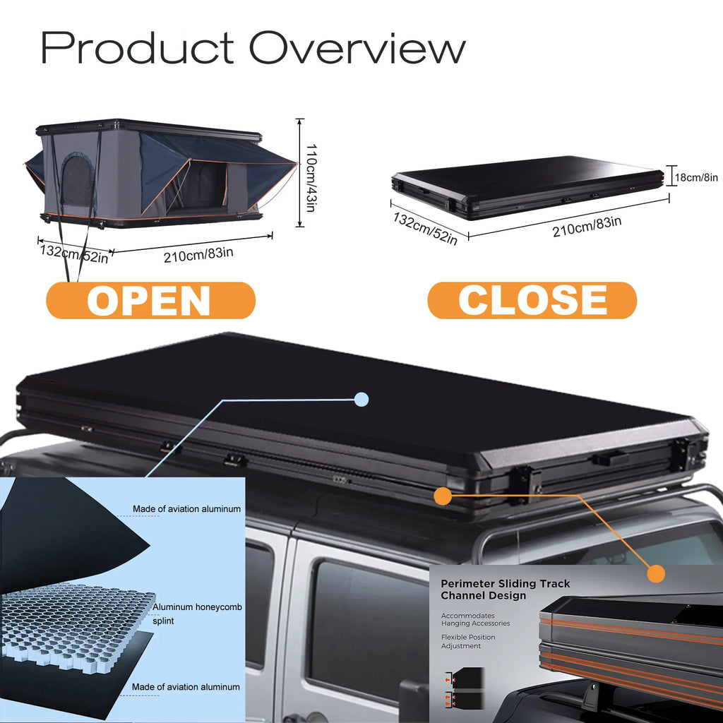 Rooftop Tent Hard Shell - Outdoor Car Camping 2-3 Person Truck, Sedan, SUV, Waterproof, Teardrop, Windproof, Sturdy, Easy Up Roof for SUV Road Trip Essentials Overland, Large, Black