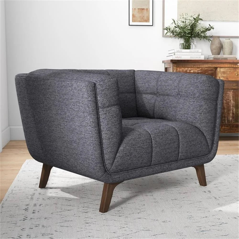 Allen Mid-Century Modern Velvet Upholstered Armchair in Blue