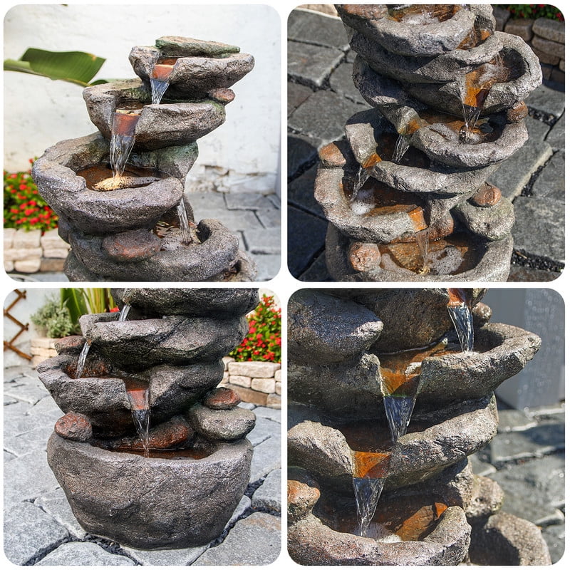 10-Tier Rock Waterfall Fountain 39.76" Cascading LED Feature for Garden & Patio