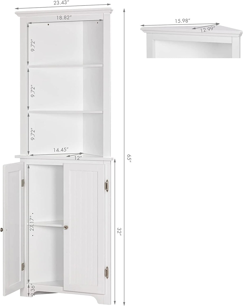 UTEX Tall Corner Cabinet, Free Standing Corner Storage Cabinet with Doors and Adjustable Shelves 23"W White