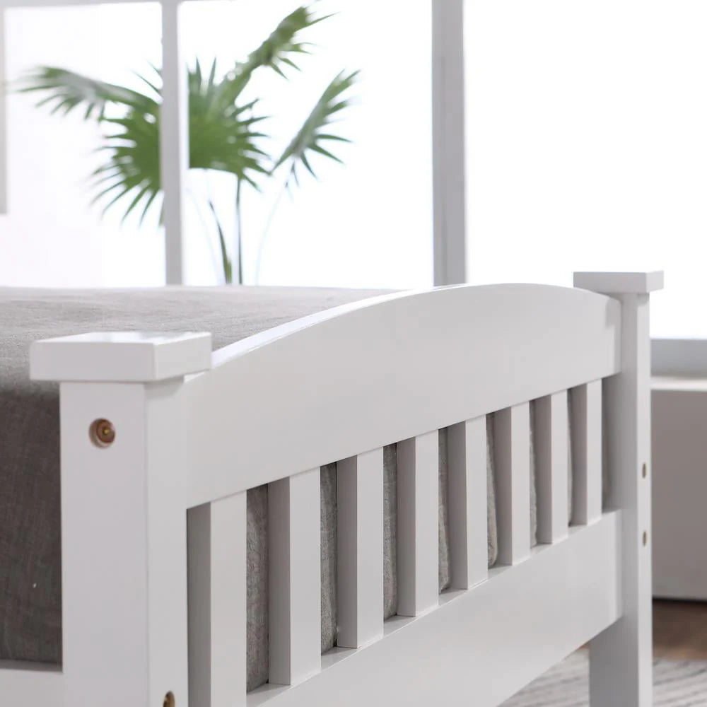 Ktaxon Twin Bed Frame,Solid Pine Wood Kids Twin Platform Bed Frame, Bedroom Twin Bed with Headboard for Adults, White, 78.94 L*42.44 W*39.17 H