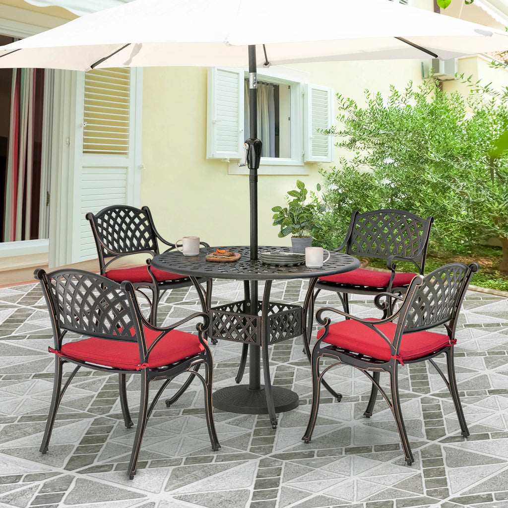 Nuu Garden 5-Piece Outdoor Bar Set, Outdoor Patio Dining Furniture Set, Round Dining Table with Umbrella Hole and Patio Dining Chairs, Bronze