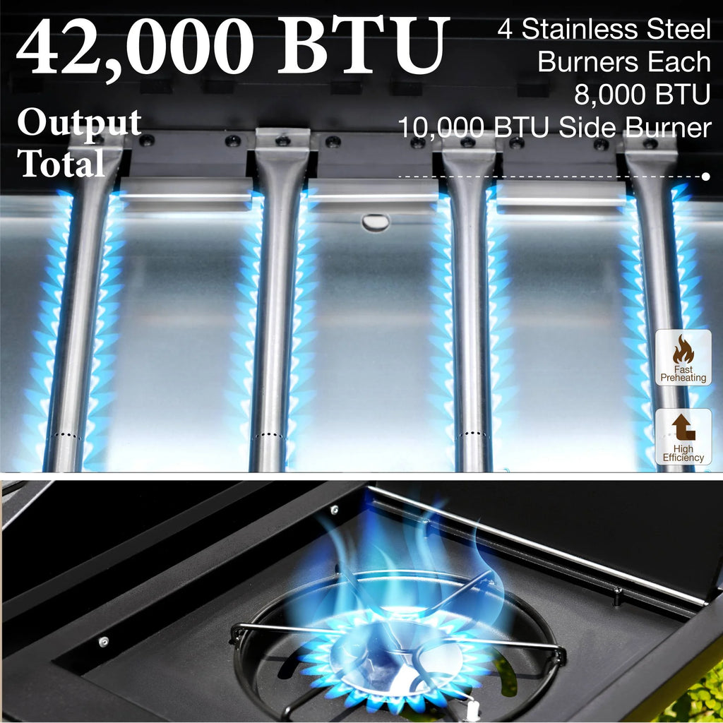 MF Studio 4 Burner Propane Gas Outdoor Grill with Side Burner Stainless Steel BBQ Grill