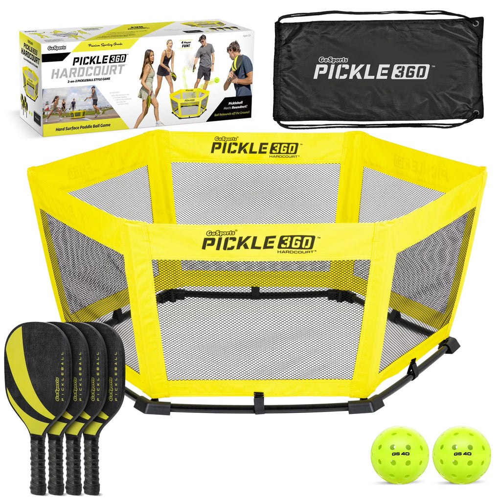 GoSports Pickle 360 Hardcourt Game Set - Pickleball Meets Roundnet - Hard Surface Paddle Ball Game