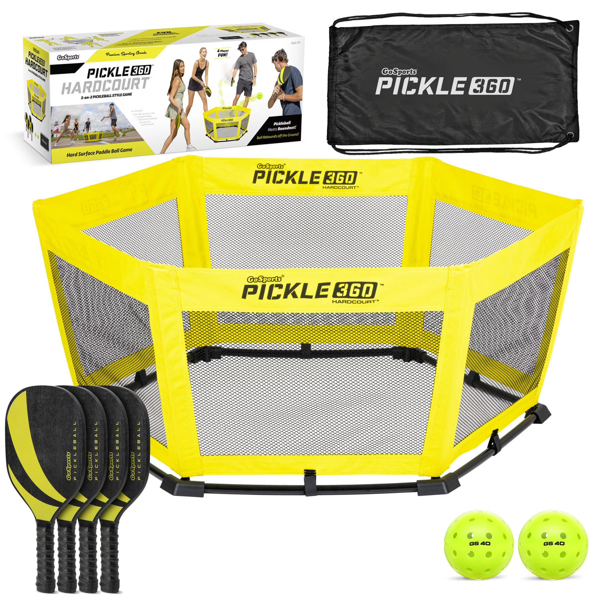 GoSports Pickle 360 Hardcourt Game Set - Pickleball Meets Roundnet - Hard Surface Paddle Ball Game