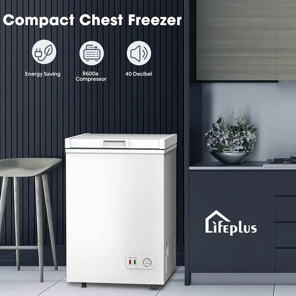 Ecotronic 3.8 Cu Ft Compact Chest Freezer, Grey, Low Noise, Energy Saving, 7-Gear Temperature Control