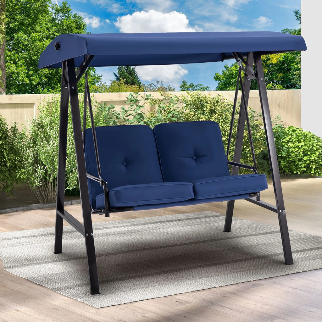 AECOJOY 2 Persons Outdoor Patio Canopy Steel Porch Swing Chair-Beige