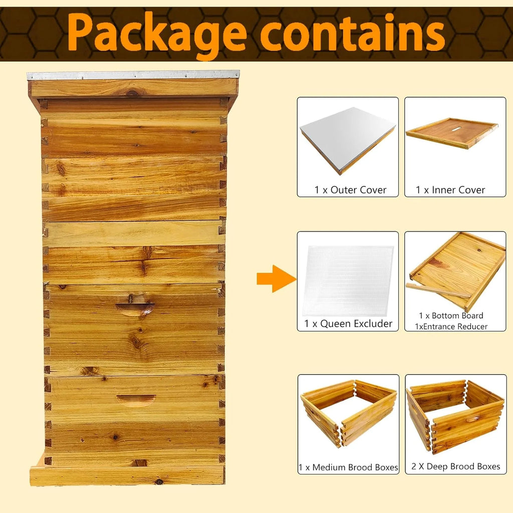 PRIJESSE 5-Layer Bee Hive for Beekeeping - 2 Deep & 3 Medium Boxes with Beeswax Coating, Ventilated Metal Roof (Frames Sold Separately)