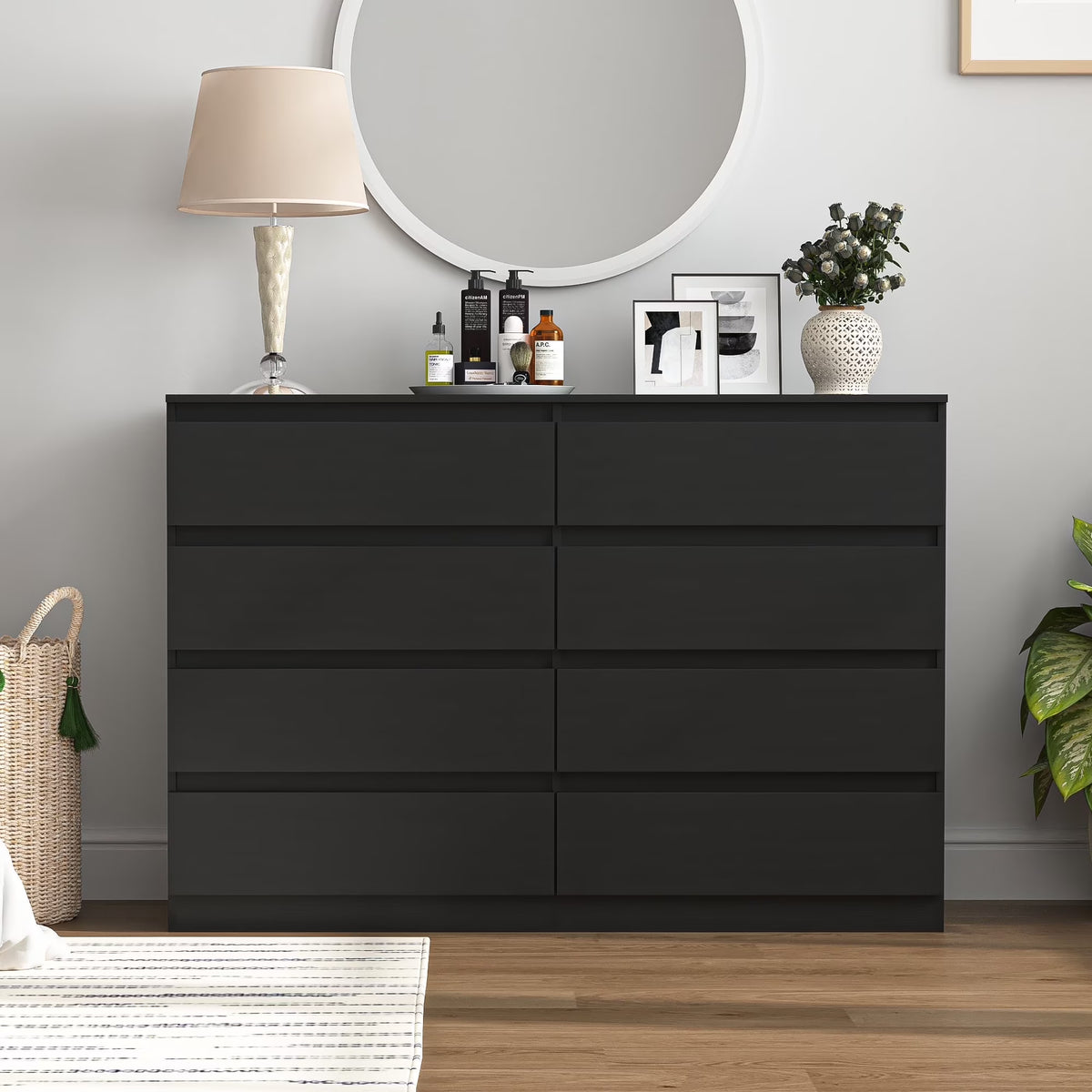 Resenkos Mid Century Modern 8 Drawer Dresser for Bedroom with Hidden Handle White