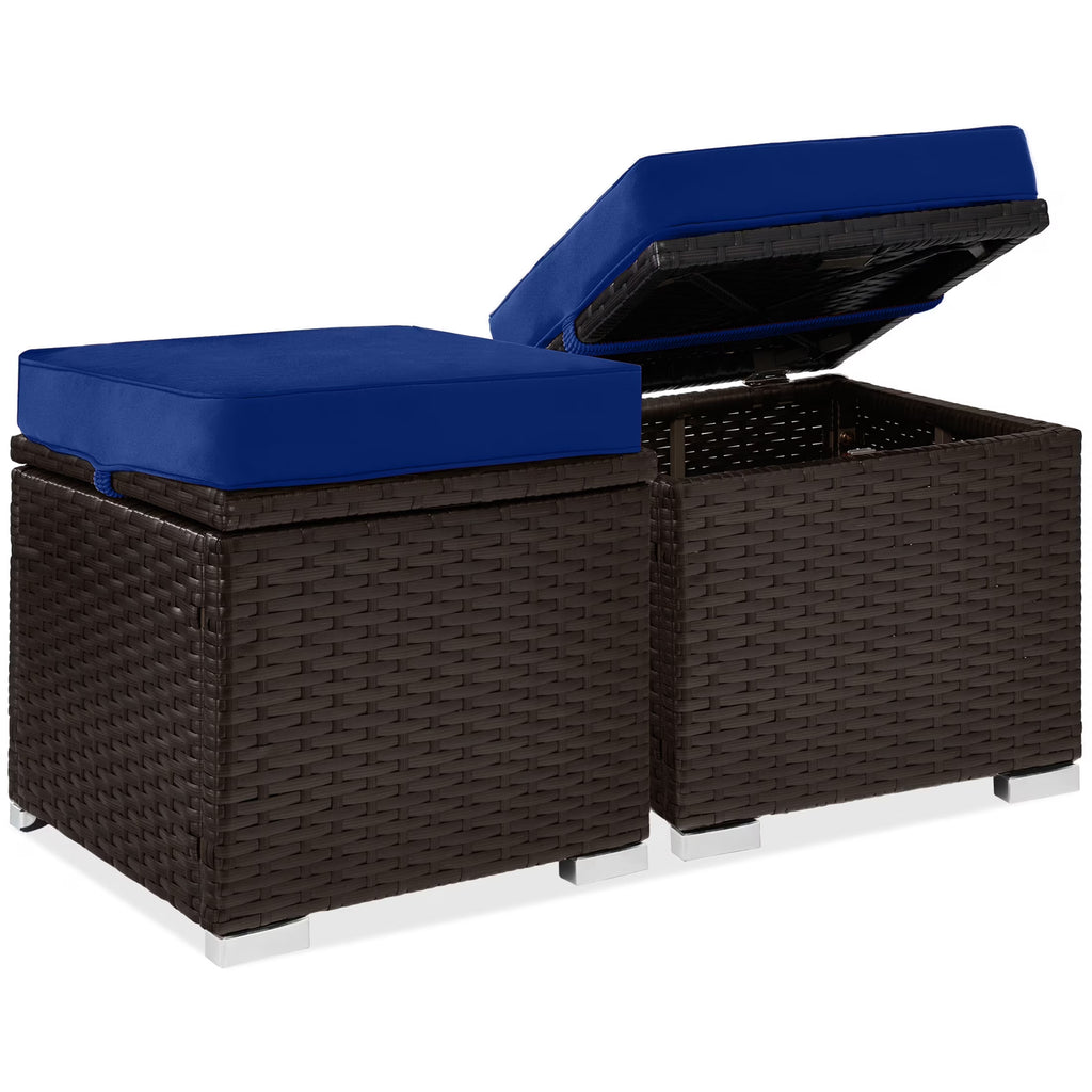 Best Choice Products Set of 2 Wicker Ottomans, Multipurpose Furniture w/ Removable Cushions - Brown/Beige