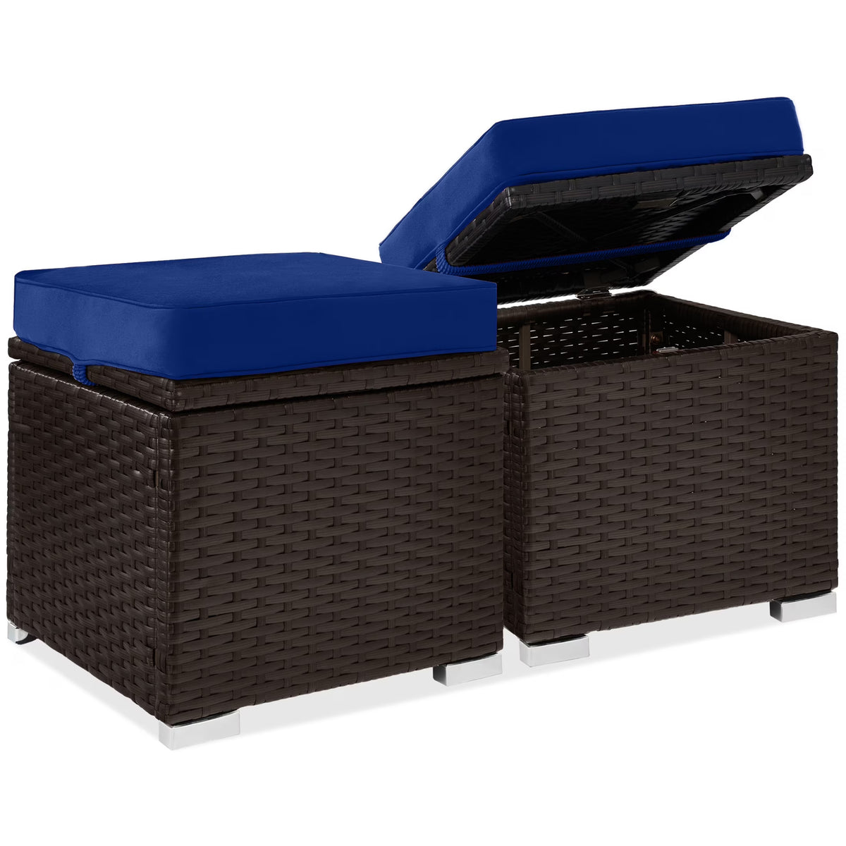 Best Choice Products Set of 2 Wicker Ottomans, Multipurpose Furniture w/ Removable Cushions - Brown/Beige
