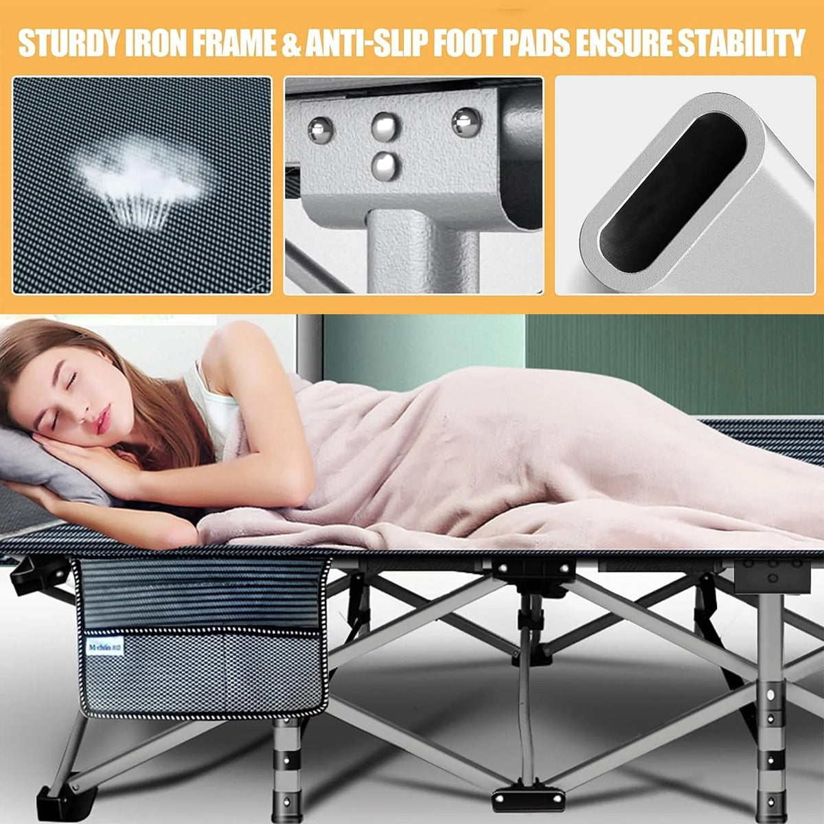 SUGIFT 2 Pack Portable Folding Beds for Adults, Heavy Duty Outdoor Bed with Carry Bag