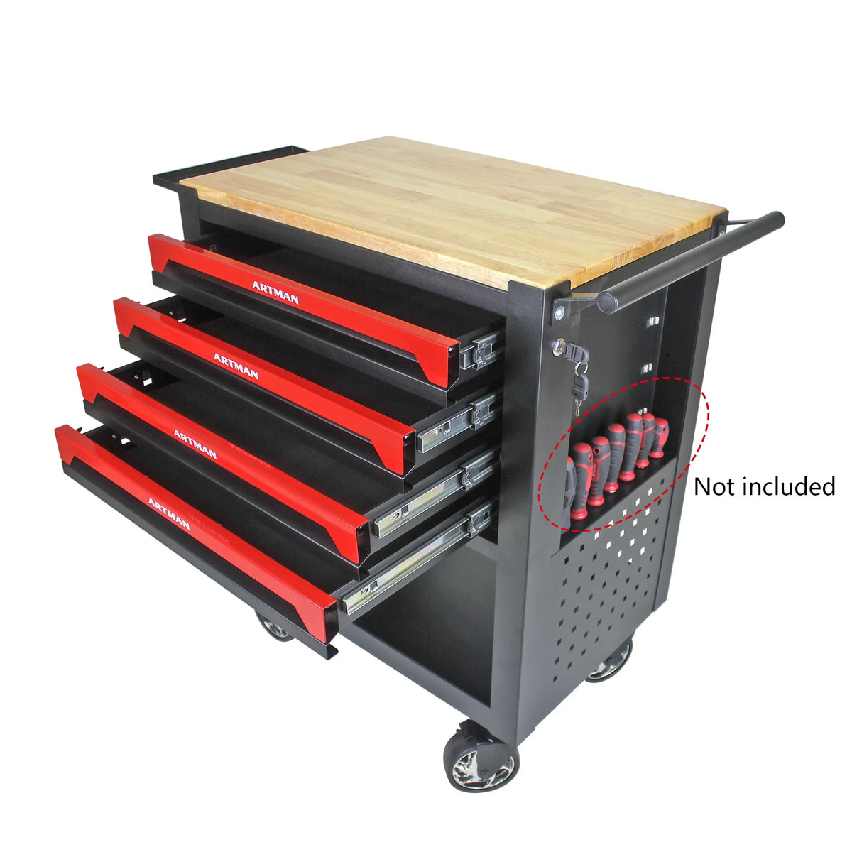 ARTMAN 4-Drawer Tool Cart with Wheels and Drawers ,Wood Top Tool Box Cart for Workshop Warehouse Garage