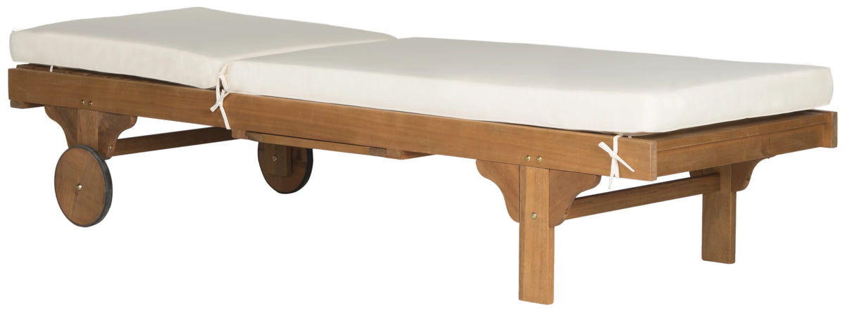 Safavieh  Outdoor Newport Solid Wood Chaise Lounge Chair with Side Table & Cushion - 27.6" x 78.7" x 14.2"