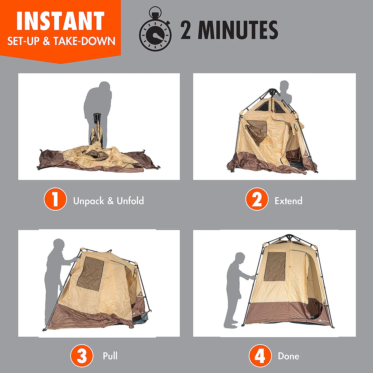 Ozark Trail 2-Room Shower & Utility Tent Combo Includes 5-Gallon Water Container, Easy Setup, Maximum Occupancy Is 2. Khaki Colour.