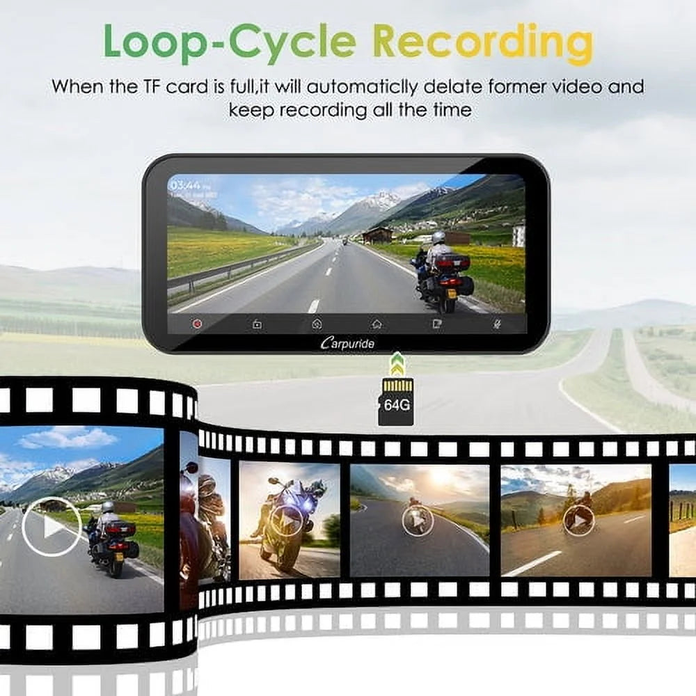 Carpuride W603D Wireless Portable Carplay A-Auto Waterproof IP67 Motorcycle Stereo HD Dual Cameras