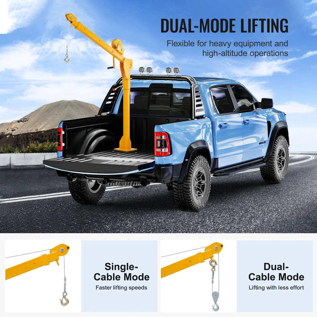 VEVOR Pickup Truck Crane, Folding Truck-Mounted Bed Crane with 1100 lbs Manual Winch, Steel Pickup Truck Jib Crane Hoist 360 Degrees Swivel for Lifting Goods in Construction, Forestry, and Factory