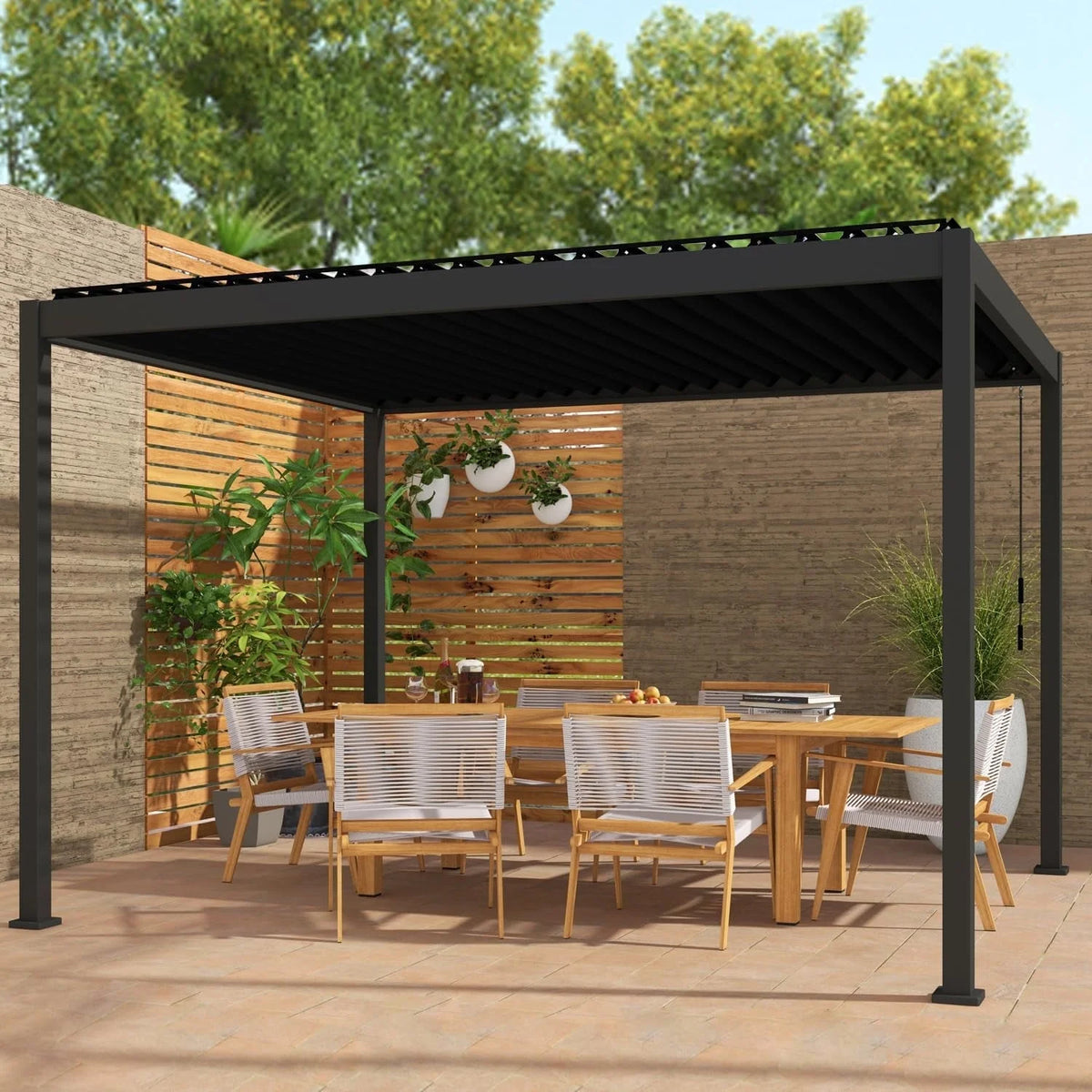 Mirador 10'x 10' Outdoor Pergola, 80S Steel Frame w/ Adjustable Louvers Roof for Garden, Patio, Backyard, Dark Gray