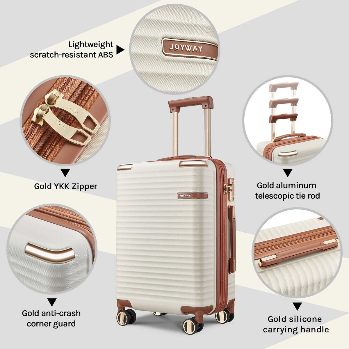 Joyway 3-Piece Carry-On Luggage Set with Swivel TSA Lock and Leather Carry Bag