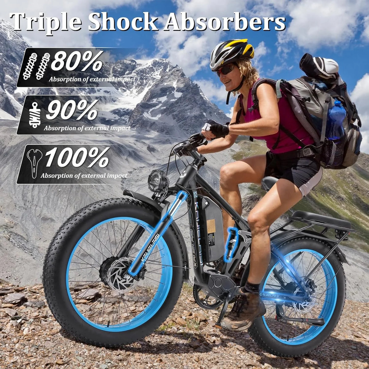 KAIJIELAISI Electric Bike for Adults,AWD Ebikes Dual Motor Peak 6000W, 26'' Fat Tire bikes with 52V 26AH Battery Hydraulic Brake Electric Bicycle, 7 Speed Mountain EBike UL 2849.