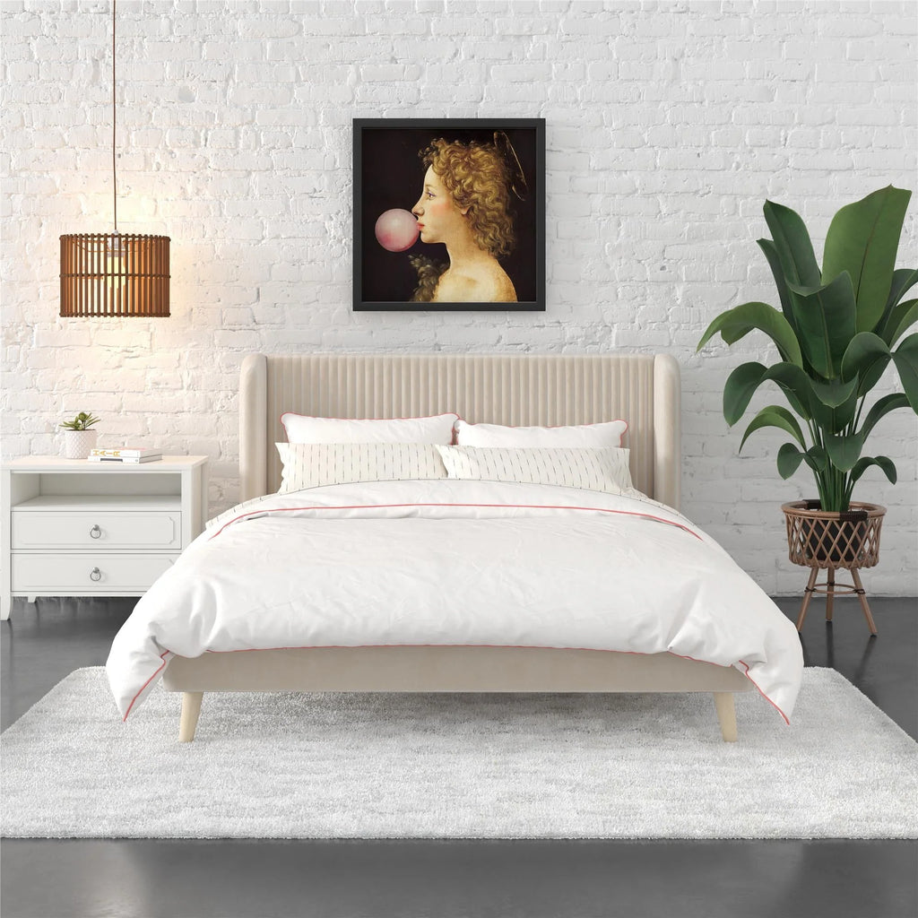 Novogratz Holly Upholstered Wingback Bed, Queen, Ivory Velvet