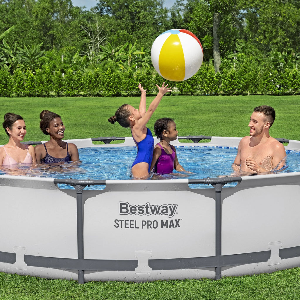 Open Box Bestway Steel Pro MAX 12' x 30" Above Ground Swimming Pool Set, Gray