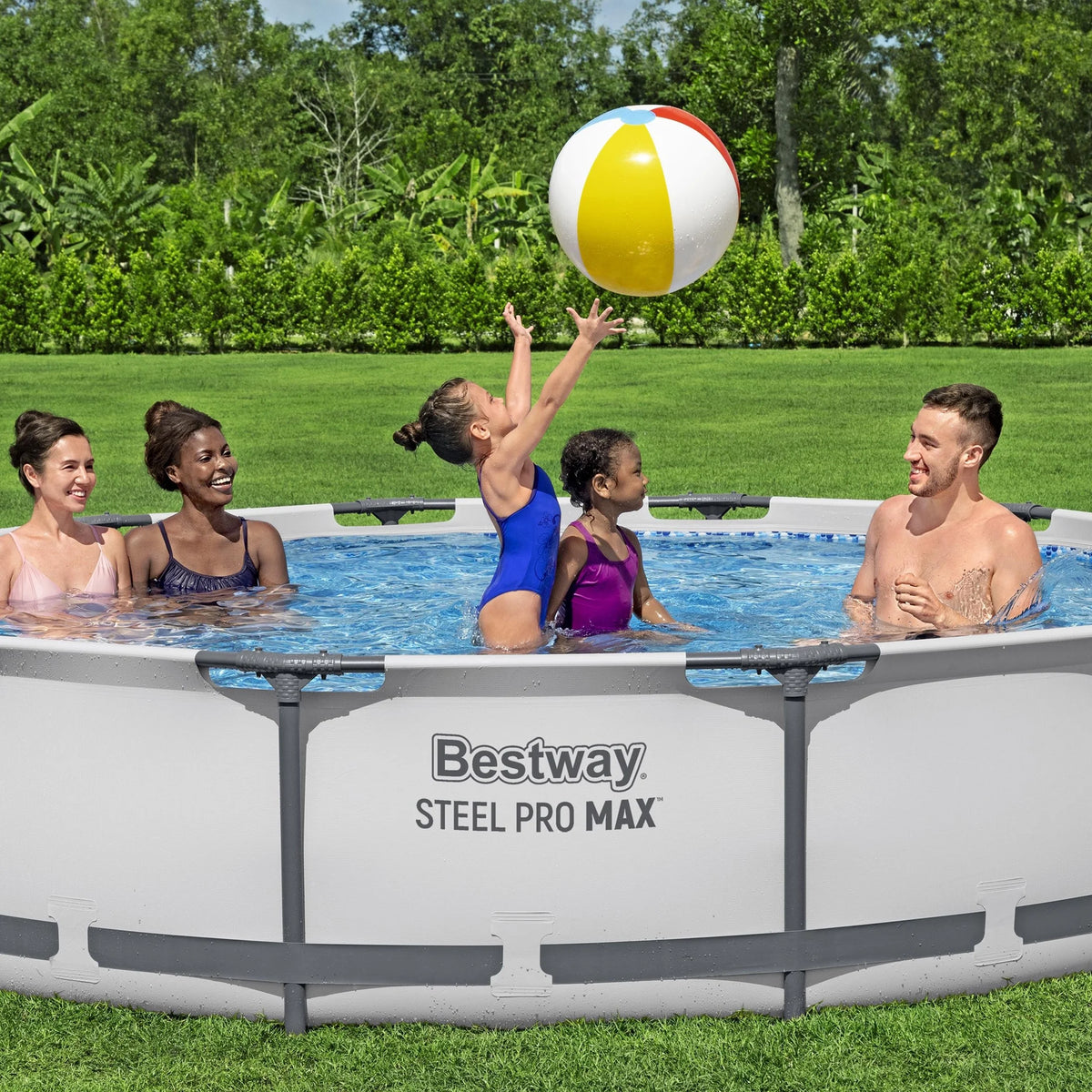 Open Box Bestway Steel Pro MAX 12' x 30" Above Ground Swimming Pool Set, Gray