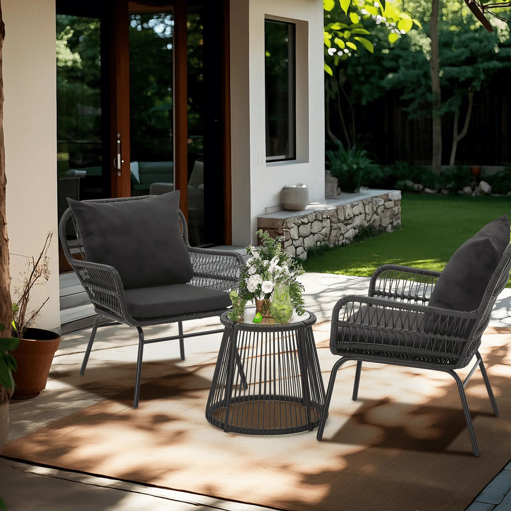 Bezseller 3-Piece Outdoor Wicker Furniture Set, Patio Conversation Set, Gray