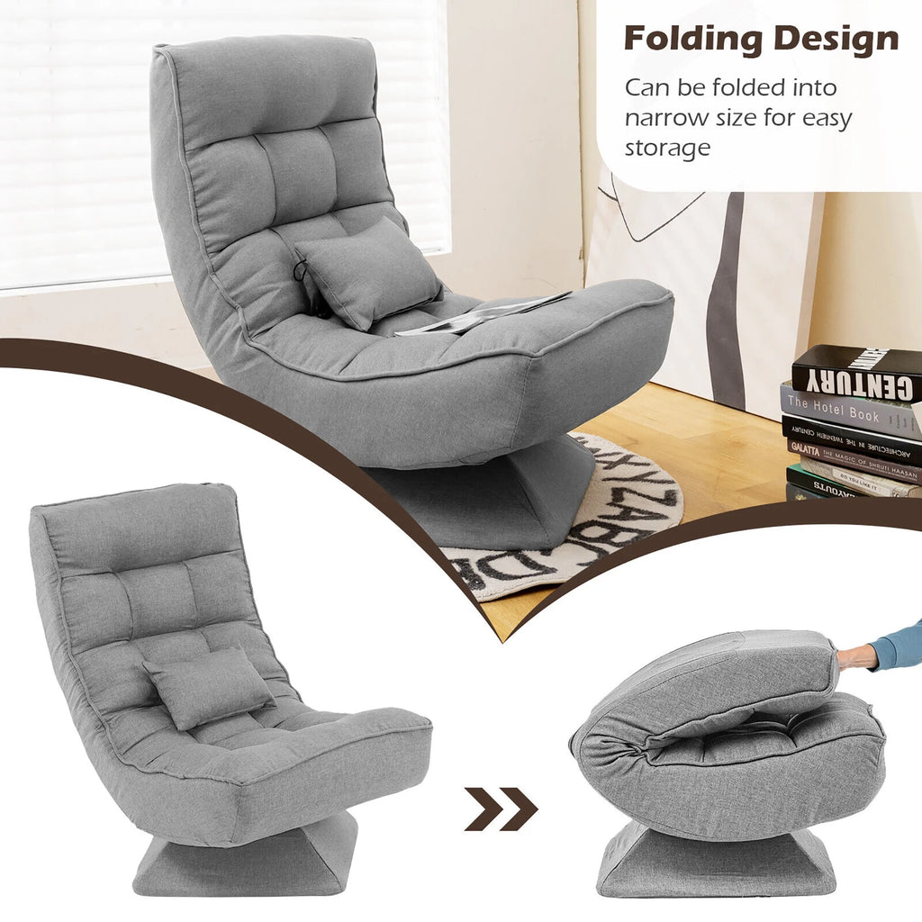Costway 360 Swivel Floor Chair 5-Level Adjustable Lazy Chair w/ Massage Pillow Black