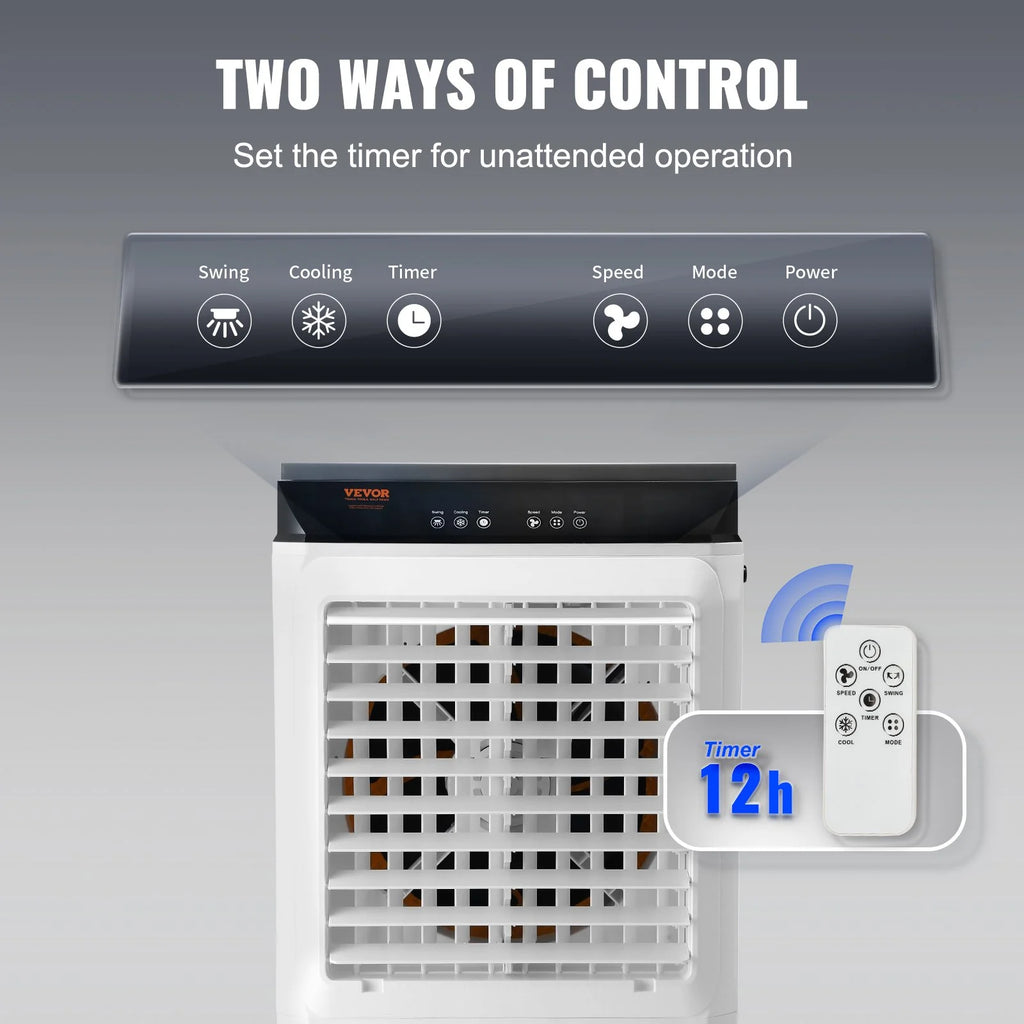 VEVOR Evaporative Air Cooler, 2100 CFM, 135 Oscillating Swamp Cooler with Adjustable 3 Speeds and 12 H Timer, 7 Gal Portable Air Cooler for 750 Sq.ft, Indoor/Outdoor Use