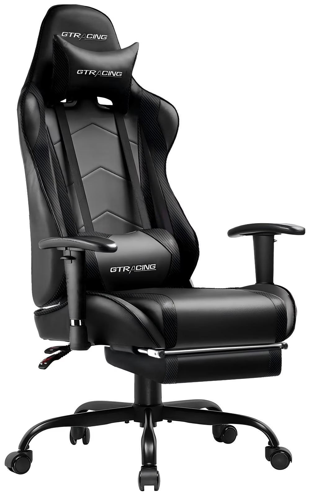 GTRACING Gaming Chair, Ergonomic Office Desk Chair with Lumbar Support, PU Leather, Footrest & Adjustable Headrest, Red