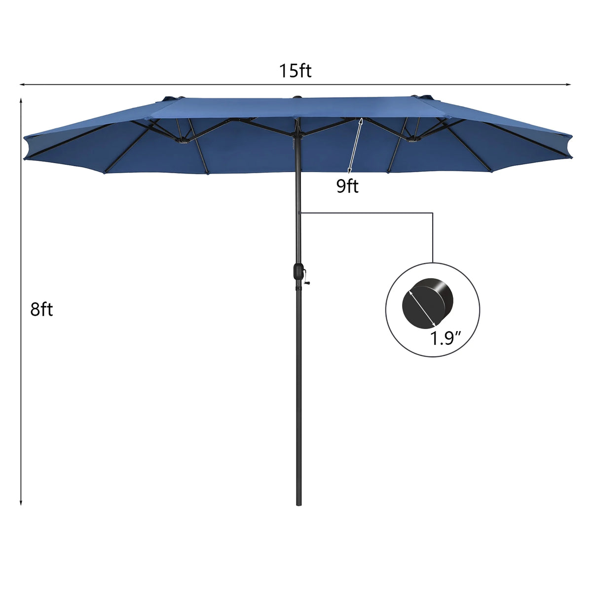 Costway 15ft Beige Patio Double-Sided Umbrella, Crank Lift