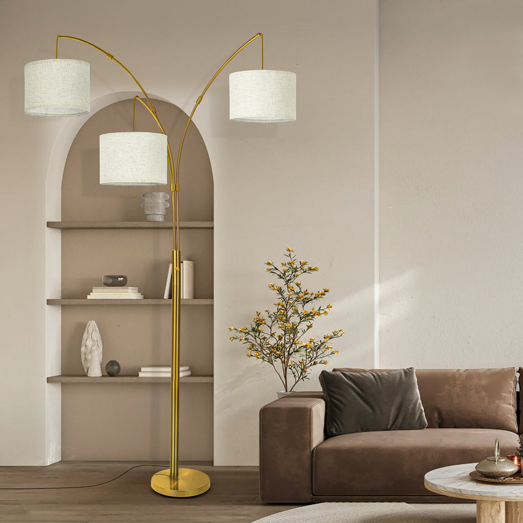 Netin 80 3-Light Modern Dimmable Black Arc Floor Lamp with Beige Shades