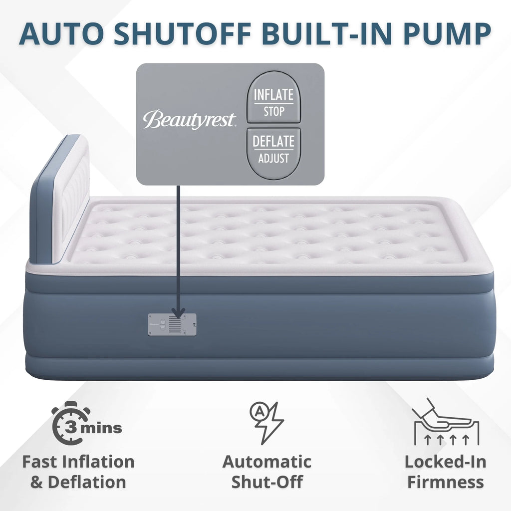 Beautyrest Headboard Luxarest 24" Queen Size Raised Air Mattress with Built-in Pump