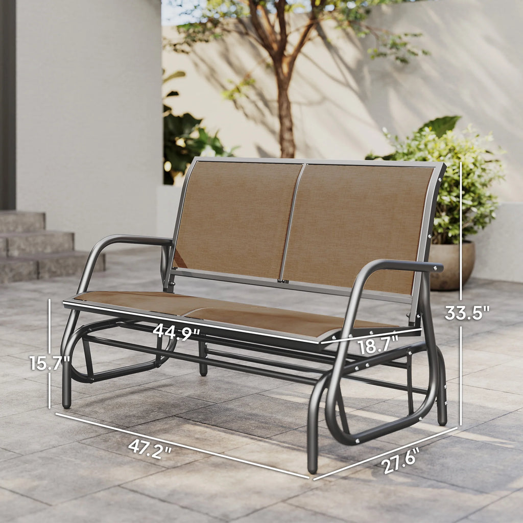 Outsunny 2-Person Outdoor Glider Bench, Patio Double Swing Rocking Chair Loveseat w/Powder Coated Steel Frame for Backyard Garden Porch, Black