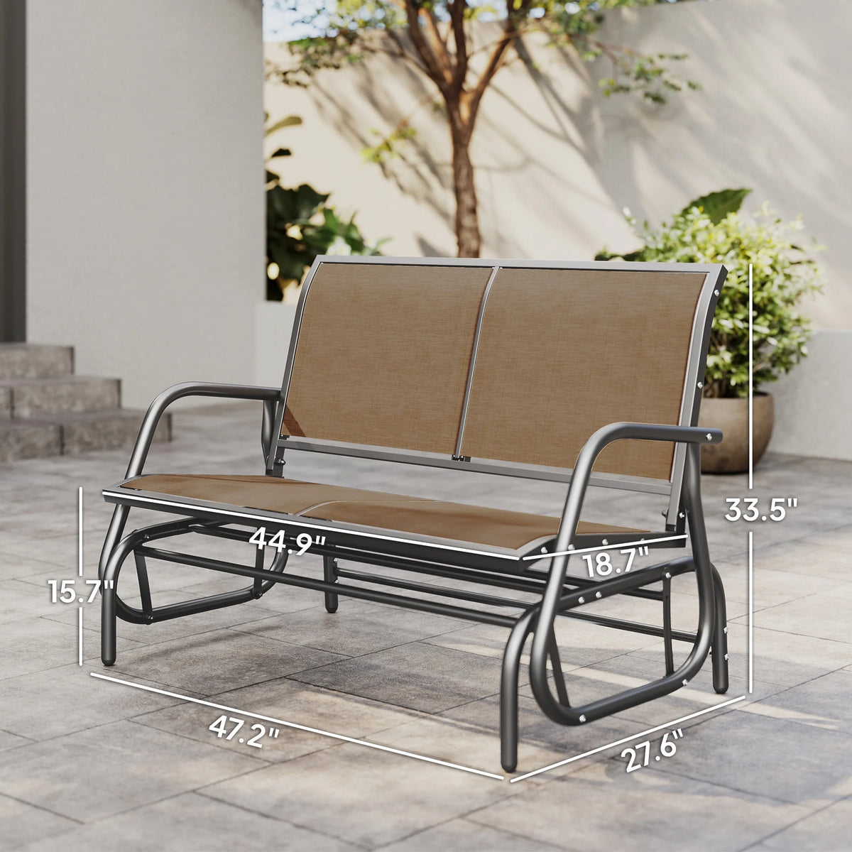 Outsunny 2-Person Outdoor Glider Bench, Patio Double Swing Rocking Chair Loveseat w/Powder Coated Steel Frame for Backyard Garden Porch, Black