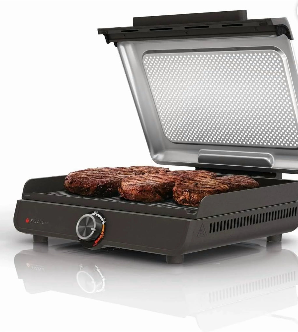 Ninja Sizzle Indoor Grill, 500F High Heat Kitchen Grill with Nonstick 14 Inch Plate, Low-Smoke Technology, Edge-to-Edge Heating, Family-Sized Capacity, Countertop Cooking Tool (GR100)