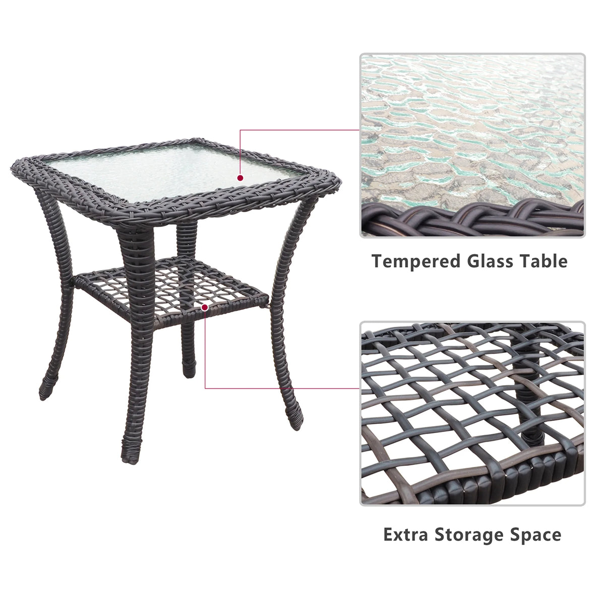 JP Outdoor 3Pcs Outdoor Wicker Rocking Porch Chairs with Coffee Table,Kahki