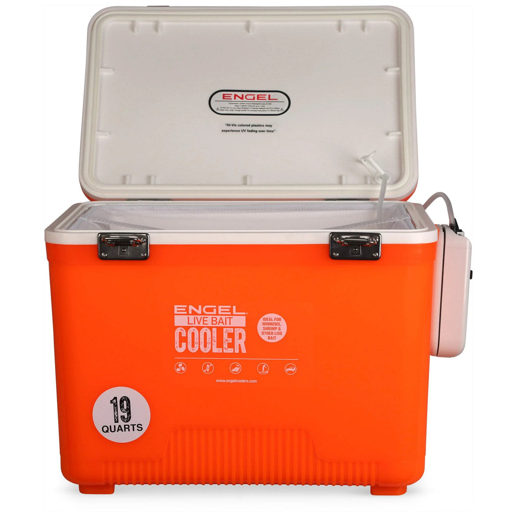 Engel 19qt Live Bait Drybox/Cooler w/ 2 Speed Aerator Pump and Net White (2025)