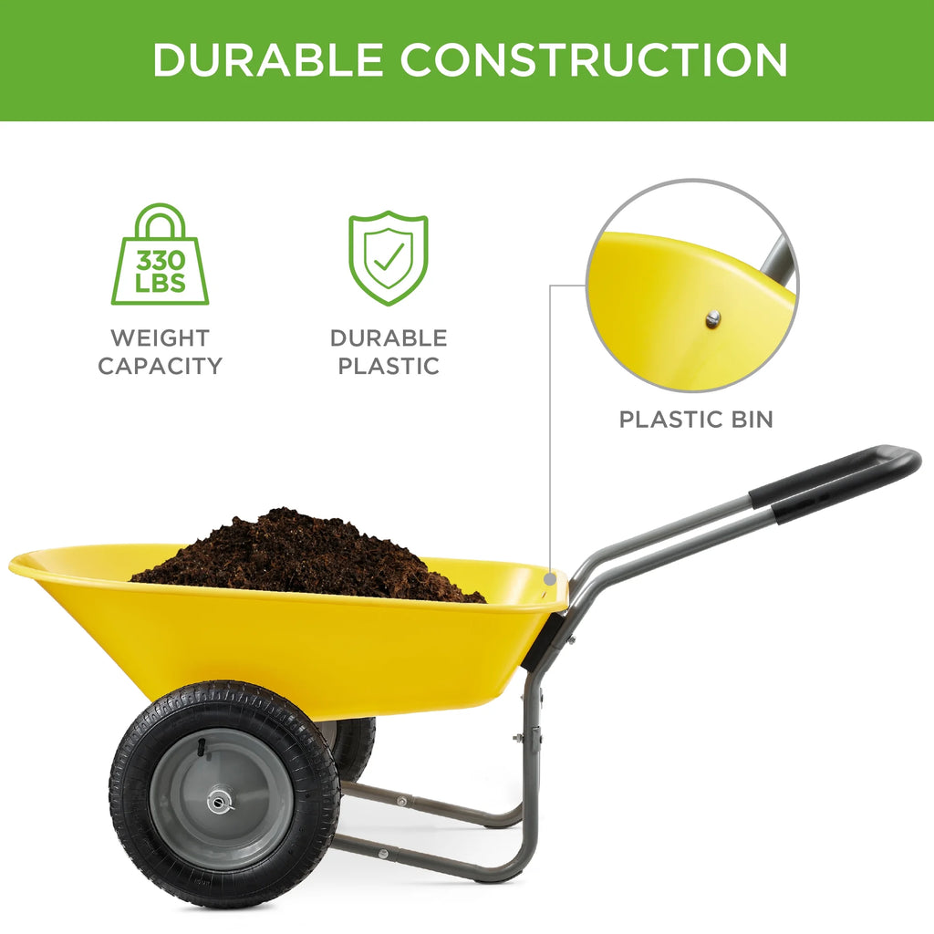 Best Choice Products Dual-Wheel Home Wheelbarrow Yard Garden Cart for Lawn, Construction - Green