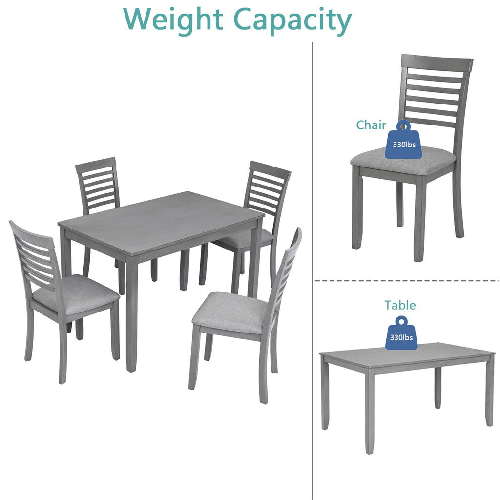 Sesslife 5 Piece Dining Set with One Rectangle Table and 4 Upholstered Chairs for 4 Persons, Dining Room Table Set for Small Place(Table+4 Chairs)